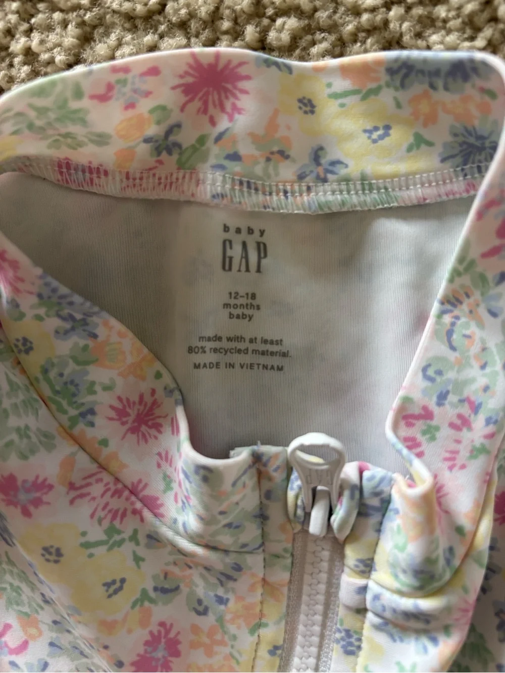 GAP Baby Floral Zip Rashguard Swimsuit- 12-18 months